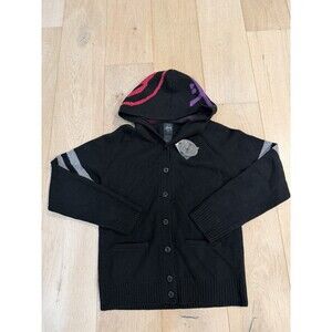 Rare Stussy Knit Button Hoodie Women Sweater Size Large NWT 100% Lamb Wool